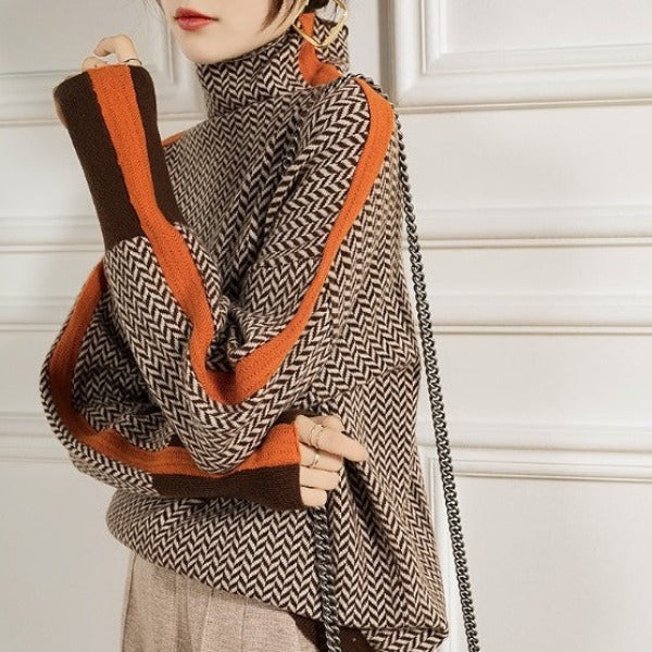 Carmen | Suéter de cuello alto con rayas contrastantes