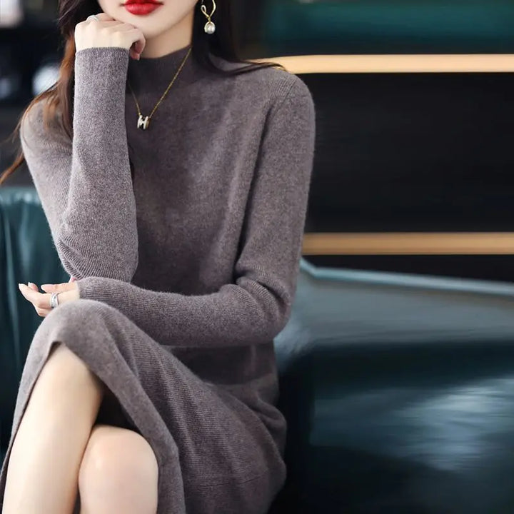 Lucía | Vestido Gris Largo de Algodón Cálido, Suave e Ideal para la Noche